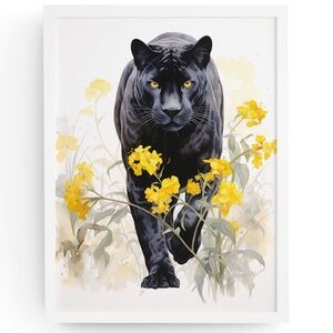 Watercolor Black Jaguar Wall Art Print Unframed - Majestic Jungle Elegance